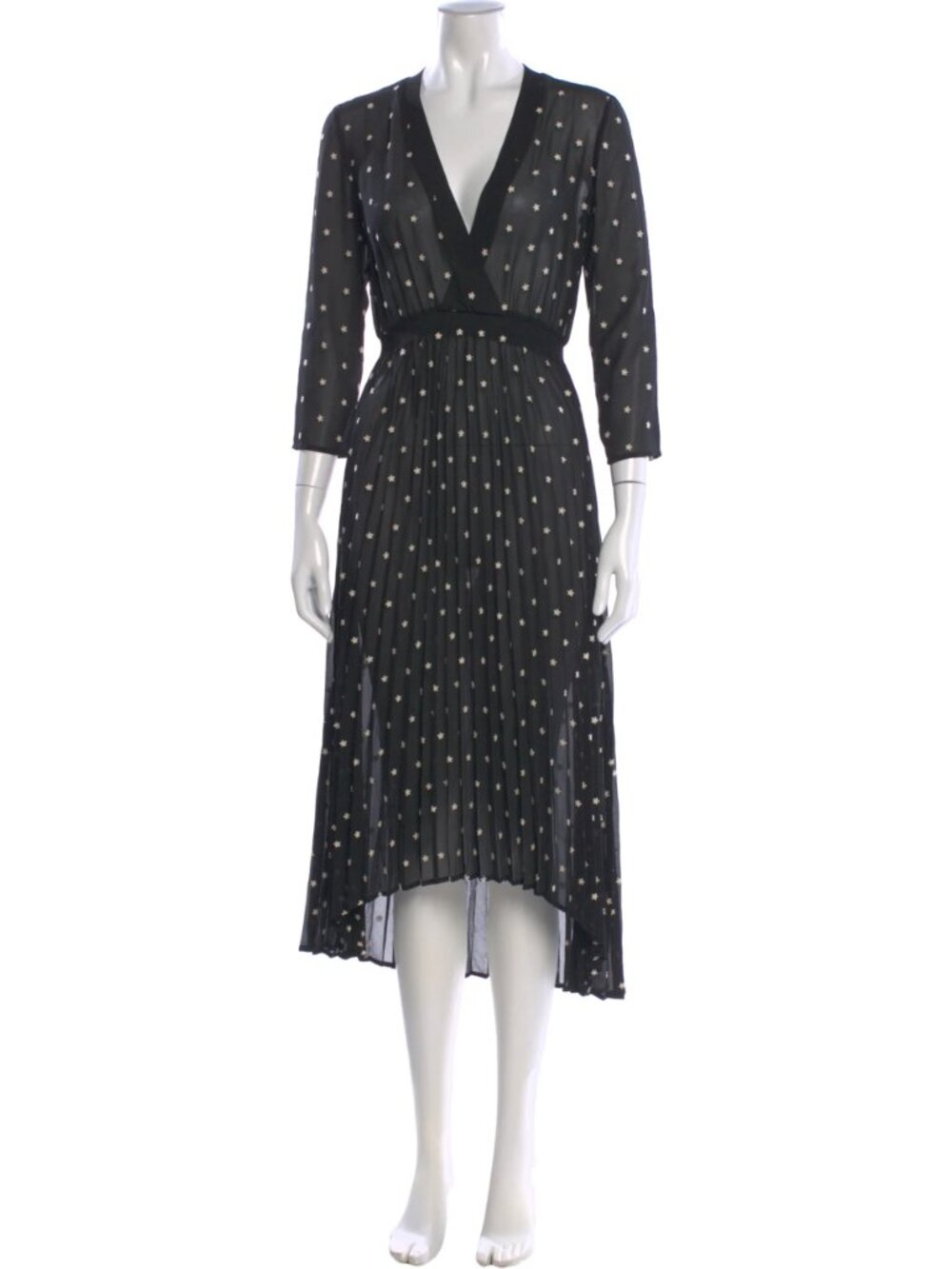 NWT Maje  Printed Midi Length Dress  Black | Size: 3  Retail $415